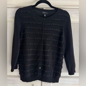 Aqua, Bloomingdales Black Cashmere Ruffle Cardigan, Large